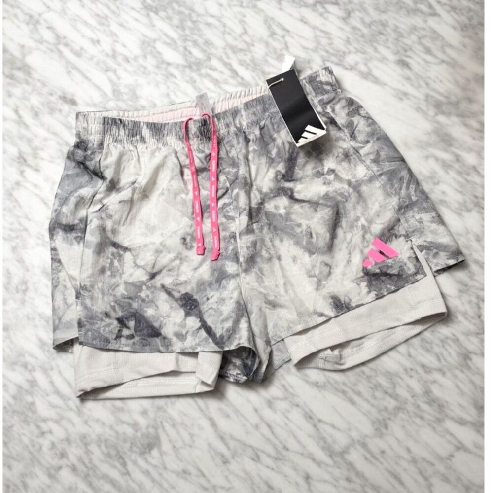 Adidas OTR Own The Run 7” 2-in-1 Running Shorts Spray Dye gray women's XS JN9669